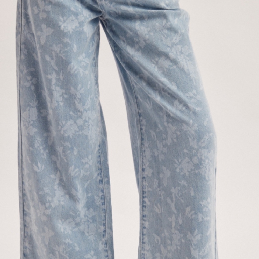 Hem & Thread flower print wide leg jean